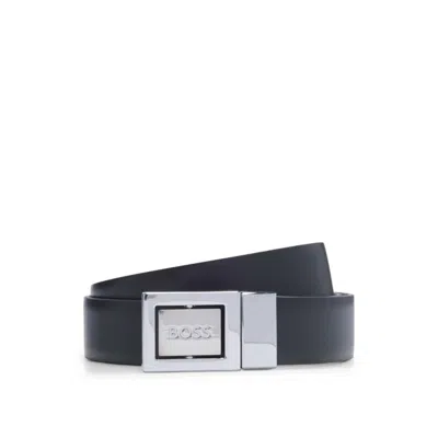 Hugo Boss Reversible Belt In Plain And Structured Leather In Black