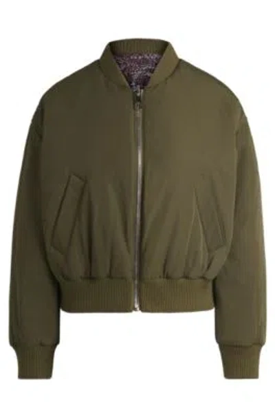 Hugo Boss Reversible Bomber Jacket With Water-repellent Finish In Dark Green