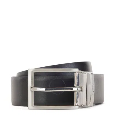 Hugo Boss Reversible Engraved Logo Leather Belt In Black