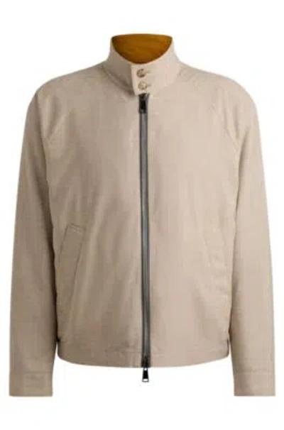 Hugo Boss Reversible Harrington Jacket In Virgin Wool And Silk In Light Beige