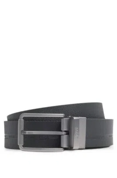 Hugo Boss Reversible Italian Leather Belt In Printed And Coated Finishes In Black