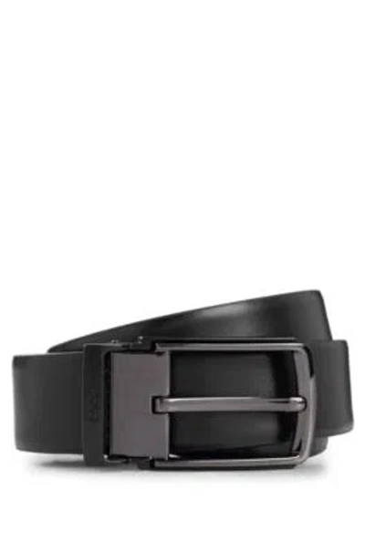 Hugo Boss Reversible Italian-leather Belt With Branded Keeper In Black