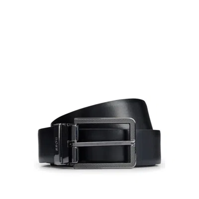 Hugo Boss Reversible Italian-leather Belt With Milled Buckle In Black