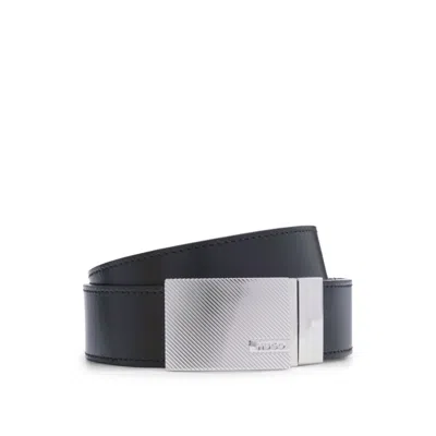 Hugo Boss Reversible Italian-leather Belt With Pin And Plaque Buckles In Black