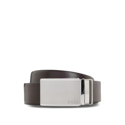 Hugo Boss Reversible Italian-leather Belt With Pin And Plaque Buckles In Black