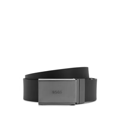 Hugo Boss Reversible Italian Leather Belt With Pin And Plaque Buckles In Black
