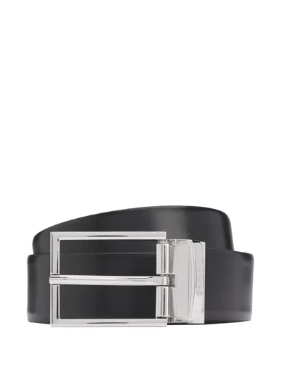 Hugo Boss Reversible Belt In Italian Leather With Polished Hardware In Black