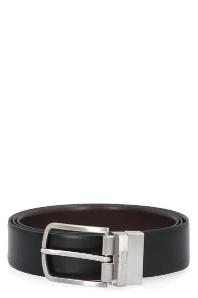 Hugo Boss Reversible Italian-leather Belt With Logo Keeper In Black