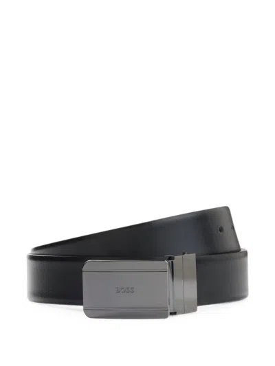 Hugo Boss Reversible Leather Belt With Pin And Plaque Buckles In Black