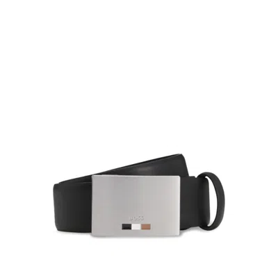 Hugo Boss Reversible Leather Belt With Plaque Buckle In Black
