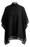Hugo Boss Reversible Poncho In Wool With Striped Border In Black