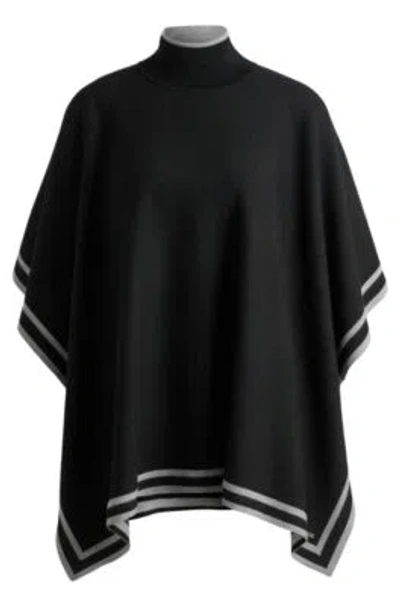 Hugo Boss Reversible Poncho In Wool With Striped Border In Black