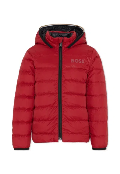 Hugo Boss Kids' Reversible Red Down Jacket For Boy With Logo