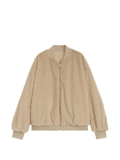 Hugo Boss Reversible Relaxed-fit Bomber In Satin And Faux Fur In 뉴트럴