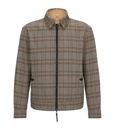 Hugo Boss Reversible Water-repellent Check Jacket In Beige