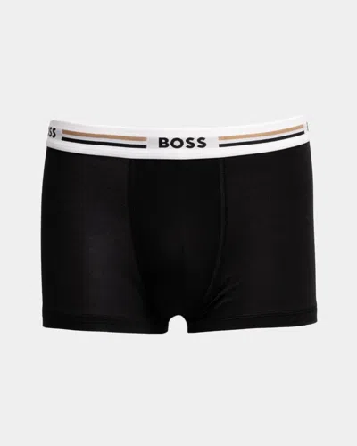 Hugo Boss Revive Mens 3-pack Soft-touch Stretch Trunks With Logo Waistbands In Black