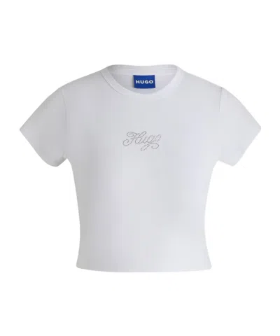 Hugo Boss Rhinestone Crop Crewneck Tshirt In White