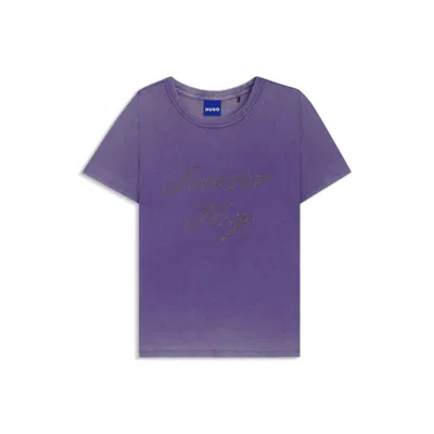 Hugo Boss Rhinestone-logo Slim-fit T-shirt In Stretch Cotton In Purple