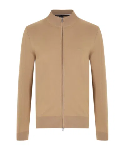 Hugo Boss Rib Cardigan In Nude