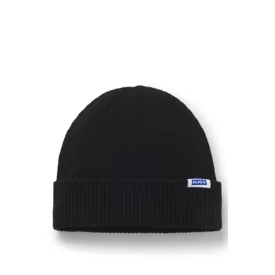 Hugo Boss Rib-knit Beanie Hat With Logo Label In Brown