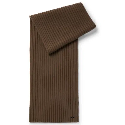 Hugo Boss Rib-knit Cashmere Scarf With Metal Logo Plaque In Light Green