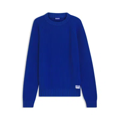 Hugo Boss Rib-knit Sweater In Cotton In Blue