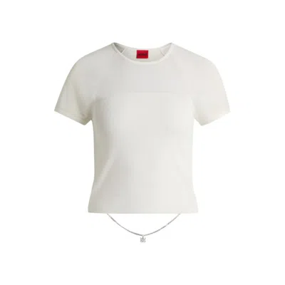 Hugo Boss Rib-knit Top With Sheer Panels And Logo Chain In White