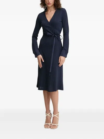 HUGO BOSS RIB-KNIT WRAP MIDI DRESS
