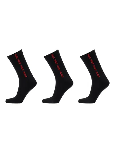 Hugo Boss Rib-tape Socks (pack Of Three) In Black