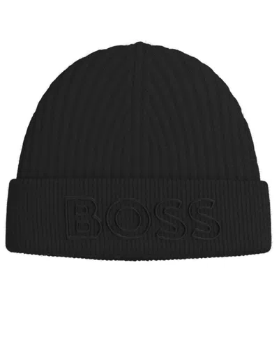 Hugo Boss Ribbed Beanie In Gray