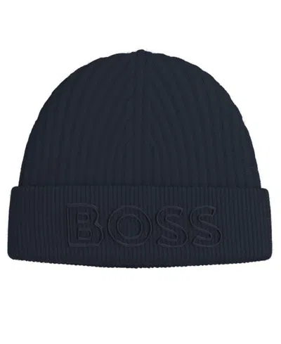 Hugo Boss Ribbed Beanie In Blue