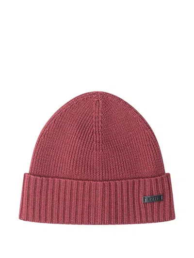 Hugo Boss Ribbed Beanie Hat In Red