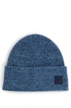 Hugo Boss Ribbed Beanie Hat With Contrasting Logo Label In Dark Blue