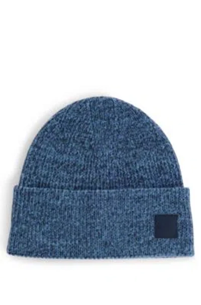 Hugo Boss Ribbed Beanie Hat With Contrasting Logo Label In Dark Blue