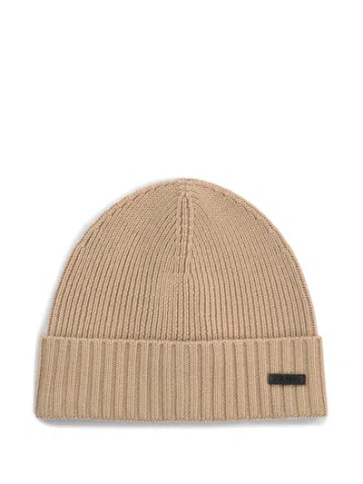 Hugo Boss Ribbed Beanie In Gold