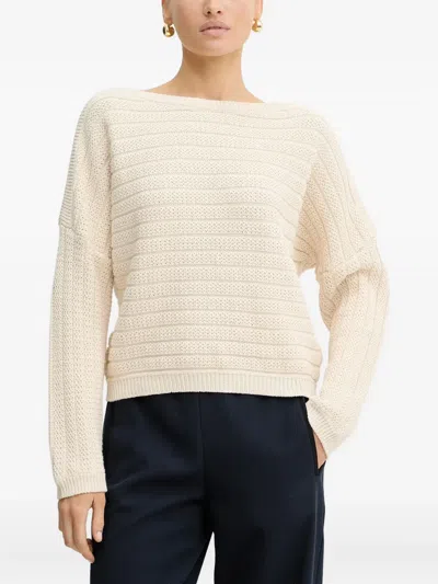 Hugo Boss Ribbed Boat-neck Sweater In White