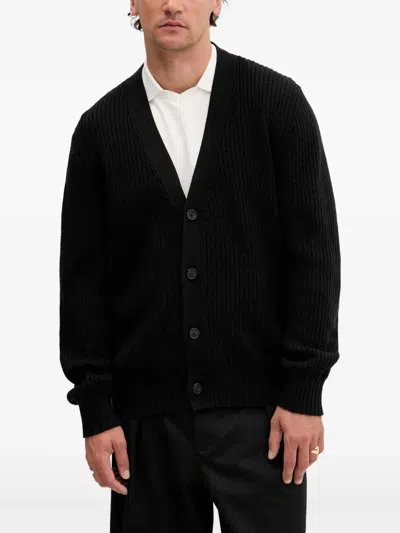 Hugo Boss Ribbed Button Cardigan In Black