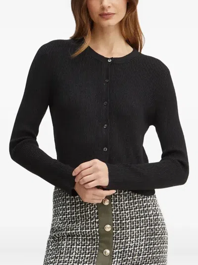 Hugo Boss Ribbed Buttoned Cardigan In Black