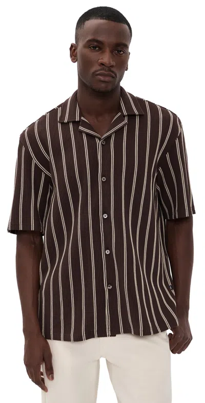 Hugo Boss Ribbed Camp Shirt Dark Brown In Multi