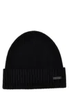 Hugo Boss Ribbed Beanie Hat In Responsible Virgin Wool In Black