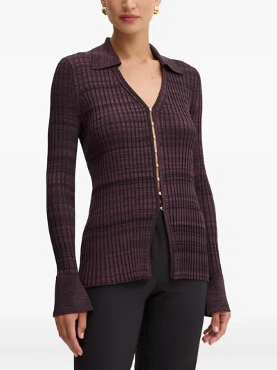 Hugo Boss Ribbed Cardigan In Brown
