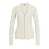 Hugo Boss Ribbed Cardigan In Stretch Fabric With Hook Closures In White
