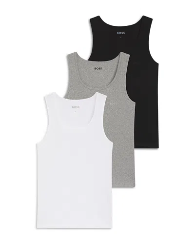 Hugo Boss Ribbed Classic Fit Tank Tops, Pack Of 3 In Multi