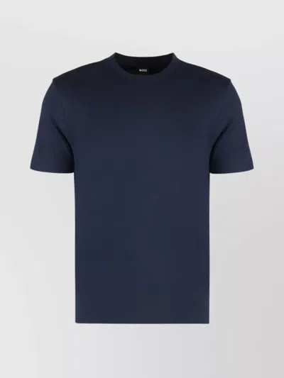 Hugo Boss Ribbed Collar Crew Neck T-shirt With Side Slits In Blue