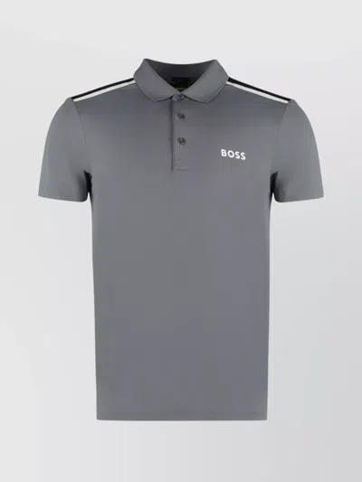 Hugo Boss Ribbed Collar Jersey Polo Shirt In Gray