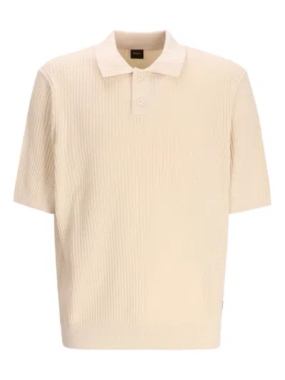 Hugo Boss Ribbed Cotton Polo-neck Sweater In Brown