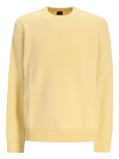 Hugo Boss Ribbed Cotton Sweater In Yellow