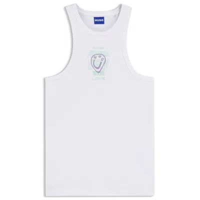 Hugo Boss Ribbed-cotton Tank Top With Logo Artwork In Multi