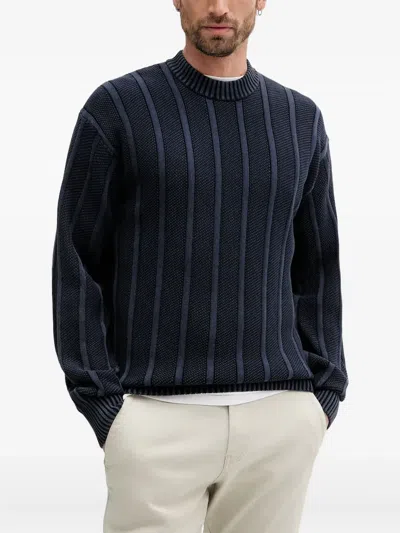 Hugo Boss Ribbed Crew-neck Sweater In Blue
