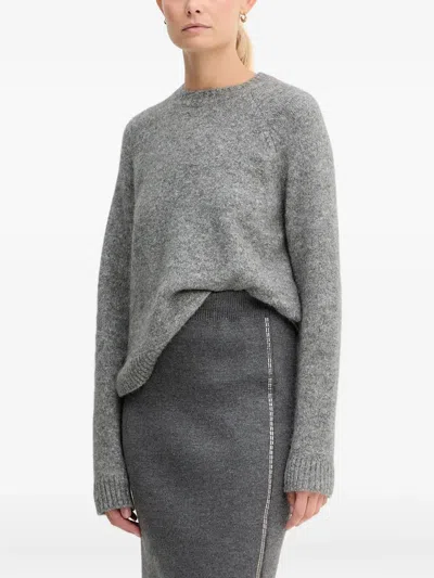 Hugo Boss Ribbed Crew-neck Sweater In Gray